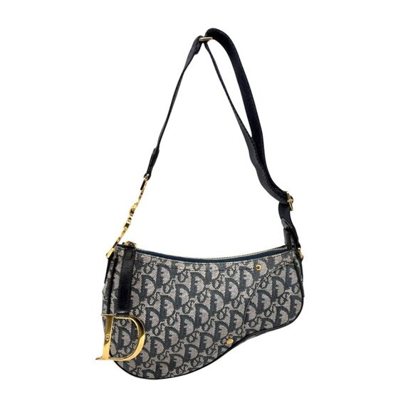 Christian Dior Vintage 2004 Trotter Monogram Saddle Bag Dark Blue Gold [106227] - Picture 6 of 16